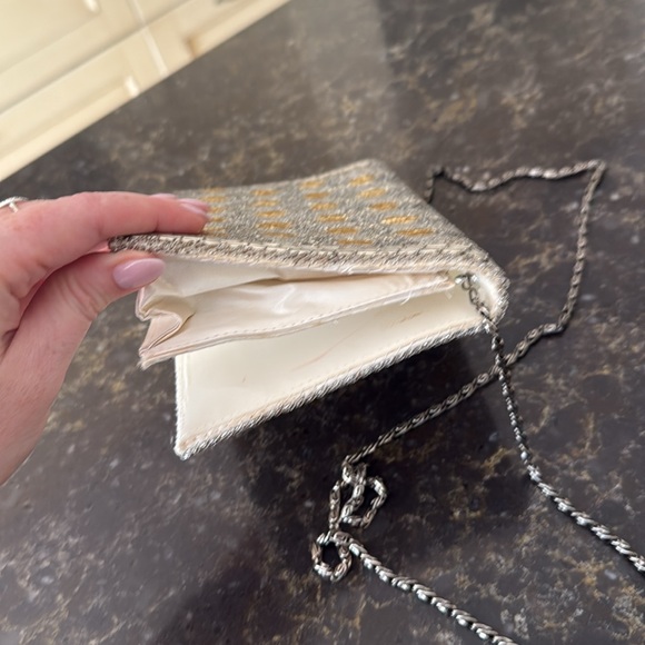 Vintage Beaded Geometric Evening Shoulder Bag Clutch Gold Silver - Picture 6 of 9